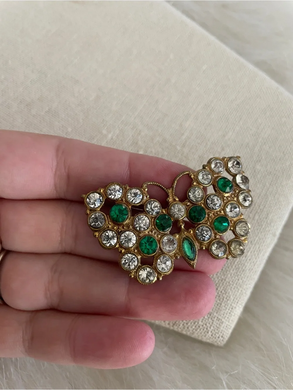 Vintage Golden Rhinestone Butterfly Brooch